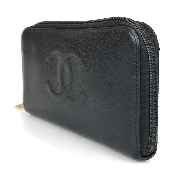 💯 Authentic CHANEL WALLET ROUND ZIP BLACK CAVIAR SKIN COCO - Picture 4 of 11